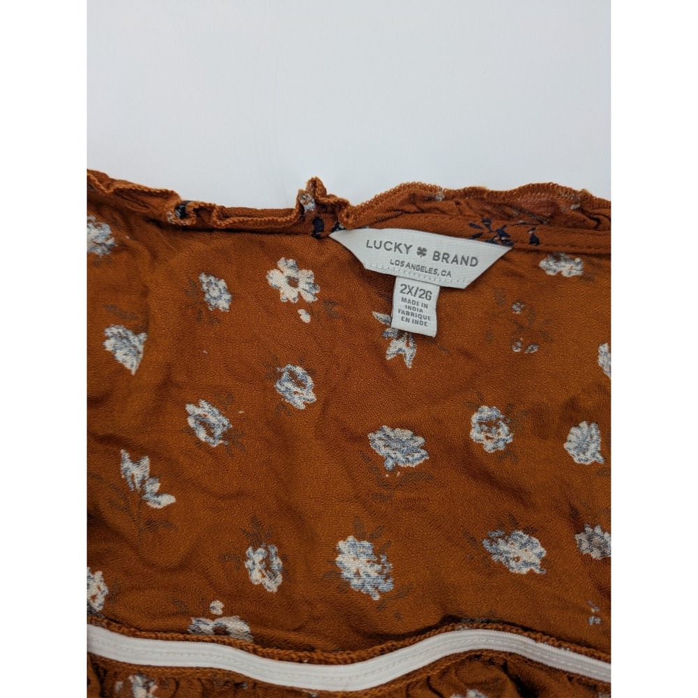Lucky Brand Top Blouse Size 2XL Plus Floral Smocked‎ Cottagecore Peasant - Picture 5 of 7